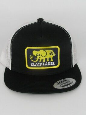 Black Label Skateboards Patch on Yupoong Classic 6006 Snapback Black/White Hat